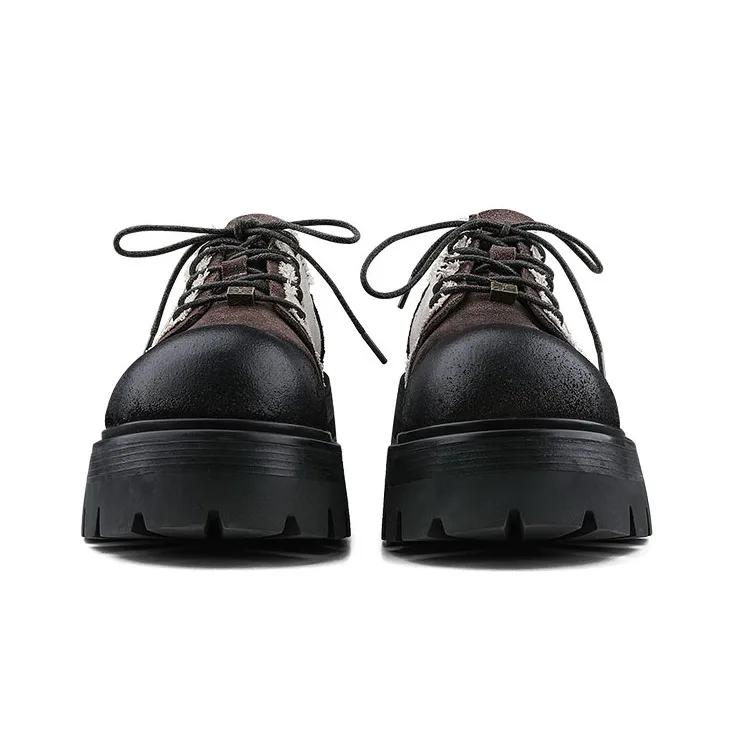 HANQIAORIJI Heavy Industry Series Casual Derby Shoes Men's Black Brown-6