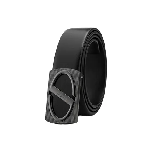 PIERRE CARDIN Reverse Scratch Matte Finish Alloy Plate Buckle Belt Cow Leather Leather Belts Men's Black 3.4cm