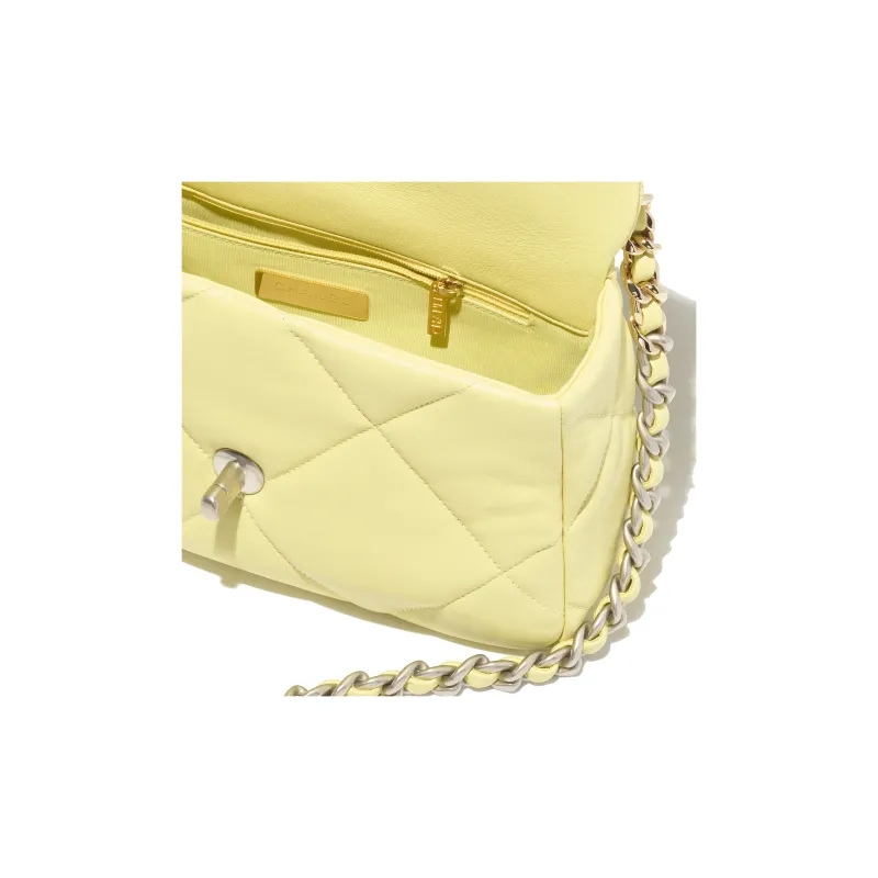CHANEL 19Bag Bright Color Lambskin Flap Bag Handbag, Shoulder Bag, Crossbody Bag Women's Yellow-3