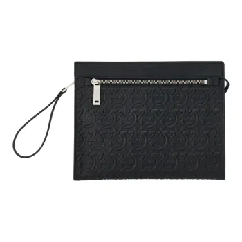 FERRAGAMO GANCINI Cow Leather Clutch Men's Black