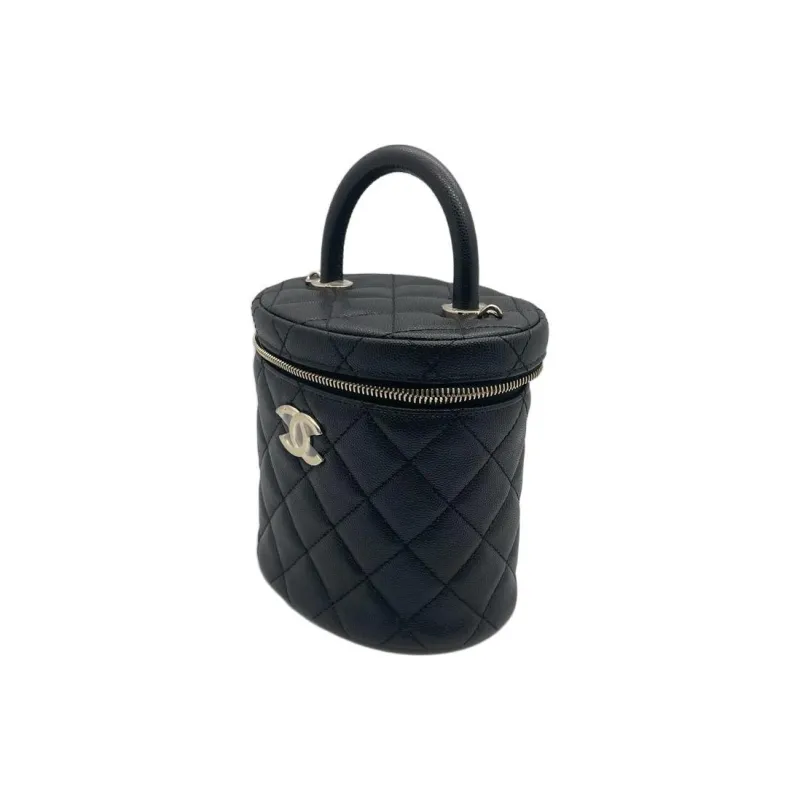 CHANEL Grain Calfskin Cylinder Bag, Makeup Bag, Crossbody Bag Women's Black-1