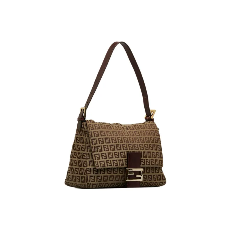 FENDI Canvas With Calfskin Handbag Shoulder Bag Women's Beige & Brown-1