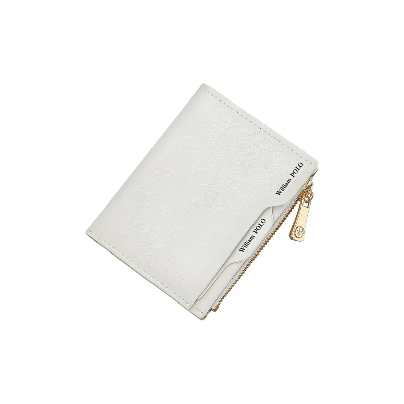 WilliamPOLO Cow Leather Zip Closure Coin Purse Regular Women's White/Black/Brown-1
