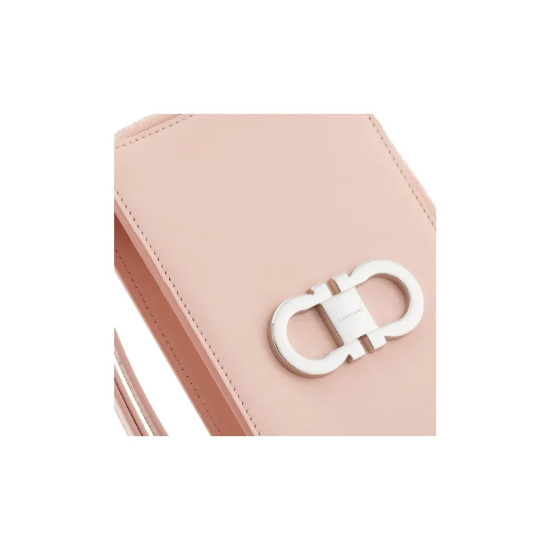 FERRAGAMO GANCINI Cow Leather Cell Phone Pouch, Shoulder Bag, Crossbody Bag, Wallet Women's Light Pink Red-4