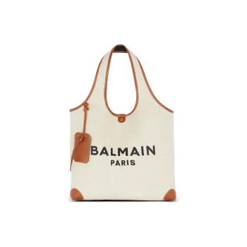 BALMAIN B ARMY Canvas With Calfskin Canvas Bag Tote Bag Shopping Bag Handbag Women's Beige & Brown