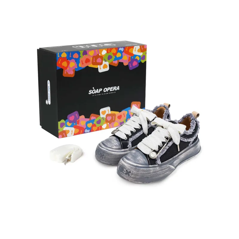 SOAP OPERA Wiping Color Series Canvas Shoes Unisex Low Top Gray-12