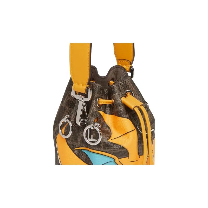 FENDI Pokémon X FRGMT Fujio Collaboration Mon Tresor Polyester Bucket Bag Crossbody Bag Unisex Brown Multicolor-4