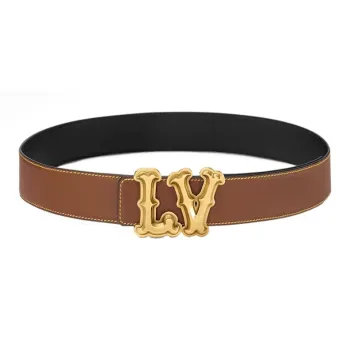 LOUIS VUITTON Cow Leather Belts Men's Brown Width 4cm