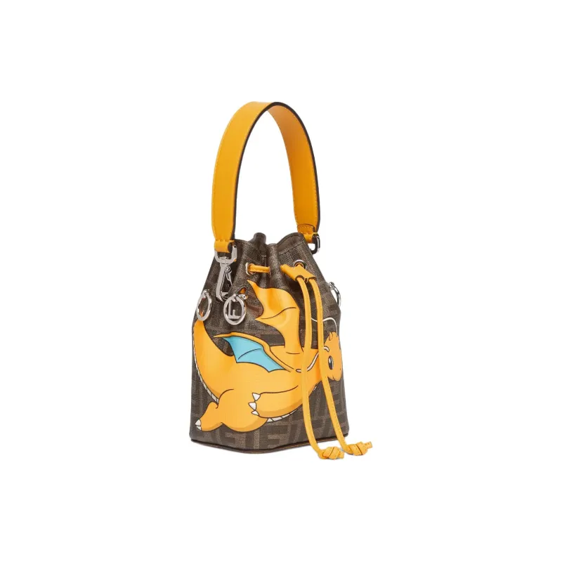 FENDI Pokémon X FRGMT Fujio Collaboration Mon Tresor Polyester Bucket Bag Crossbody Bag Unisex Brown Multicolor-1