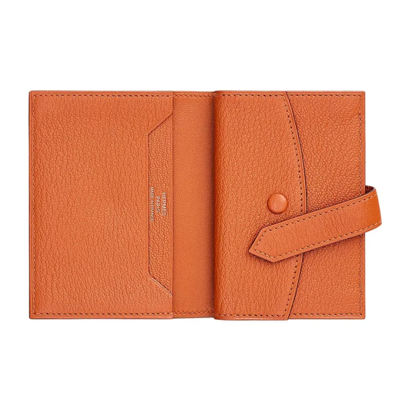 HERMES Bearn Mysore Goat Skin Wallet Mini Women's 93 Orange Hermes Orange Combo-1