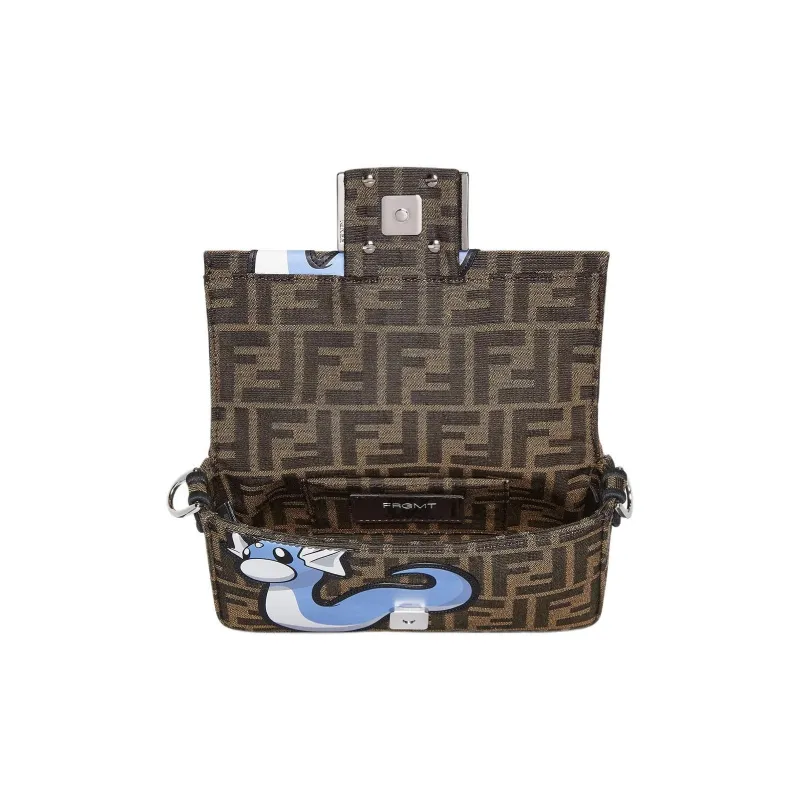 FENDI Pokémon X FRGMT Fujio Collaboration Baguette Polyester Crossbody Handbags Mini Unisex Brown-3