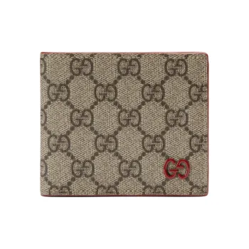 GUCCI Canvas With Leather Card Holder Wallet Men's Beige & Ebony