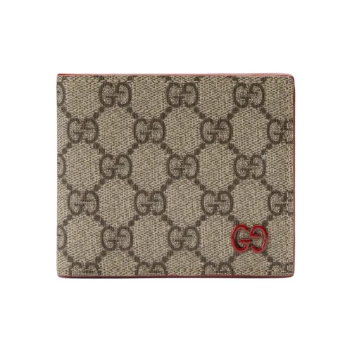 GUCCI Canvas With Leather Card Holder Wallet Men's Beige & Ebony
