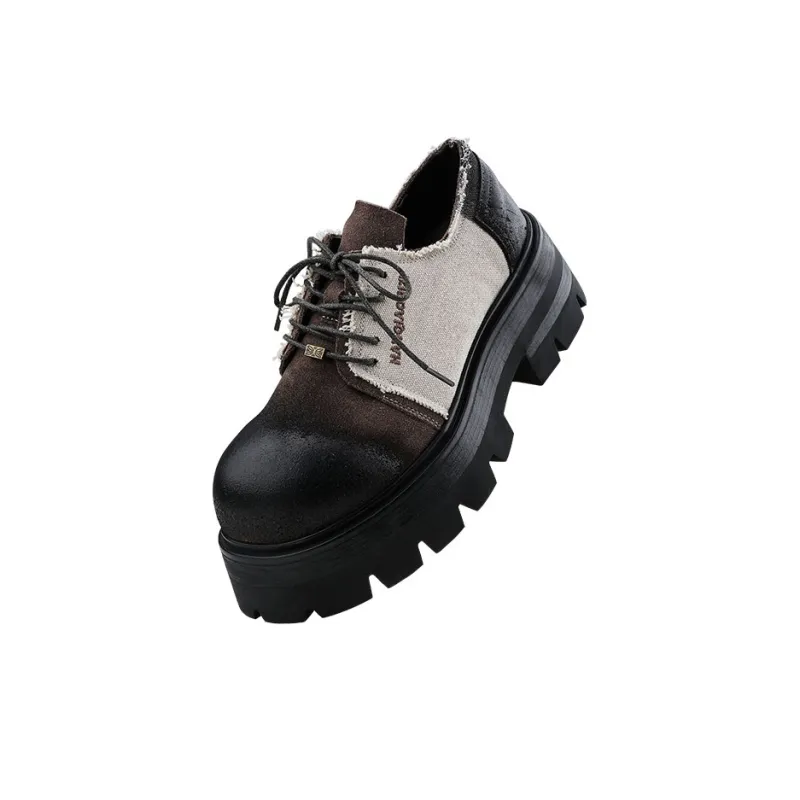 HANQIAORIJI Heavy Industry Series Casual Derby Shoes Men's Black Brown-2