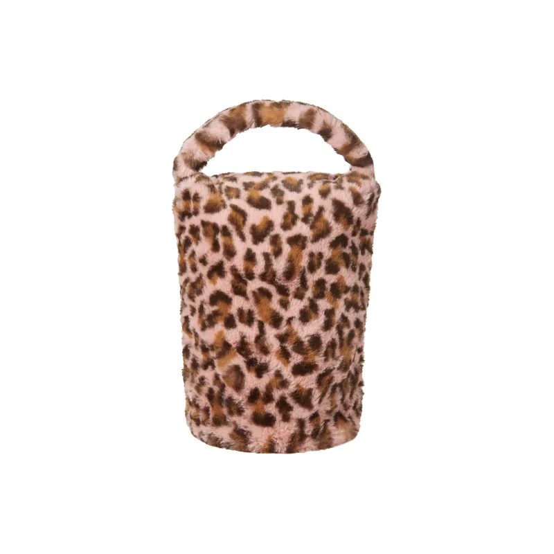 Emis Fur Bucket Bag Wrist Bag Handbag Mini Women's Pink Leopard Print-2