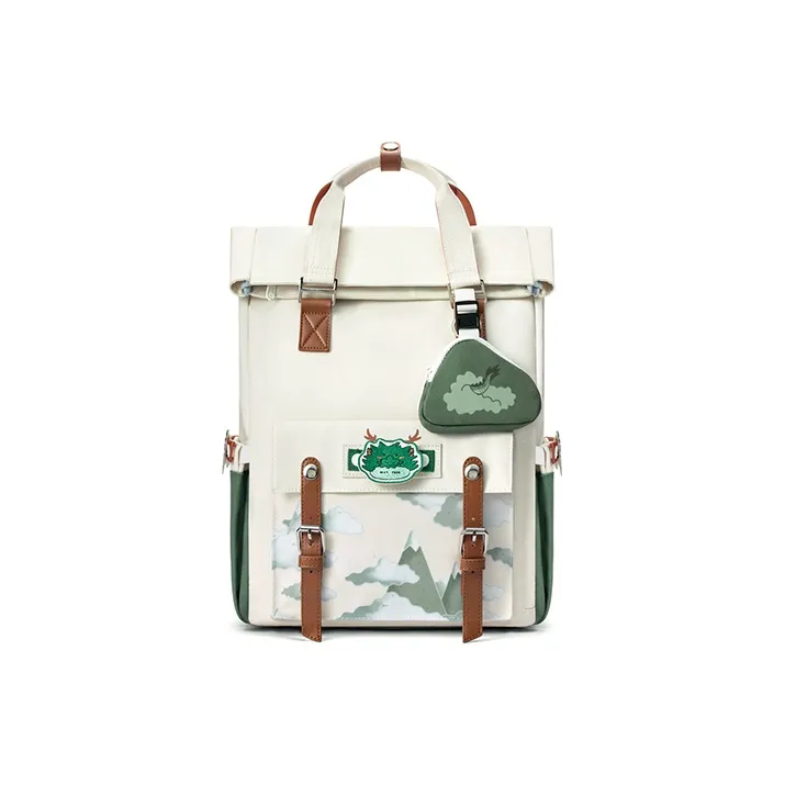 MR.ACE HOMME Polyester Large Capacity Computer Backpack Commute Travel Backpack Regular Unisex Auspicious Clouds Green-1