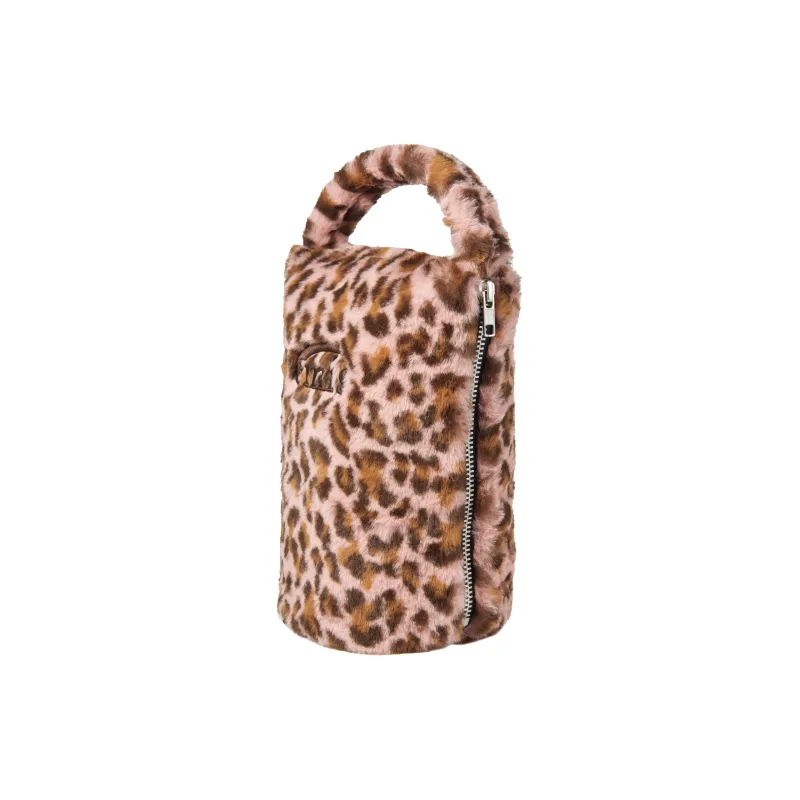 Emis Fur Bucket Bag Wrist Bag Handbag Mini Women's Pink Leopard Print-1