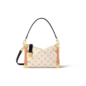 LOUIS VUITTON SIDE TRUNK Canvas With Leather Handbag Medium Size Women's Beige