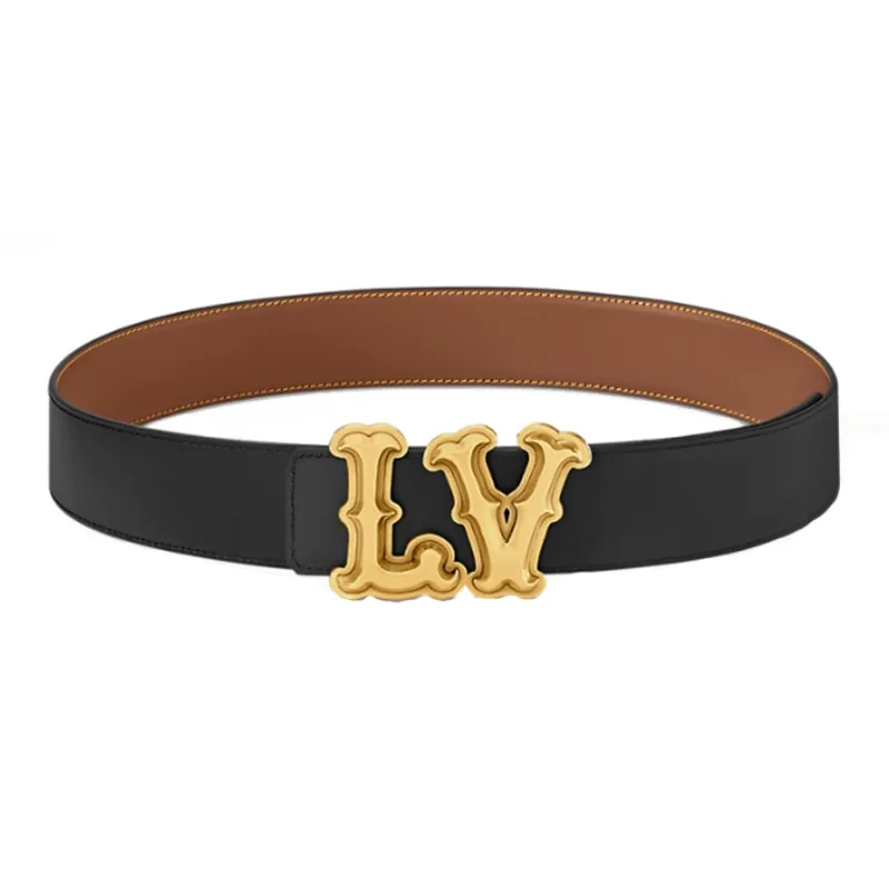 LOUIS VUITTON Cow Leather Belts Men's Brown Width 4CM-1