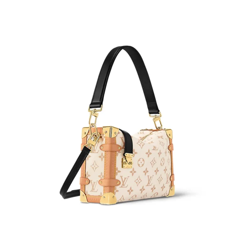 LOUIS VUITTON SIDE TRUNK Canvas With Leather Handbag Medium Size Women's Beige-1