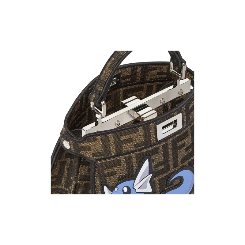 FENDI Pokémon X FRGMT Fujio Collaboration Peekaboo ISeeU Cow Leather Tote Bag Shopping Bag Handbag Women's Brown-4