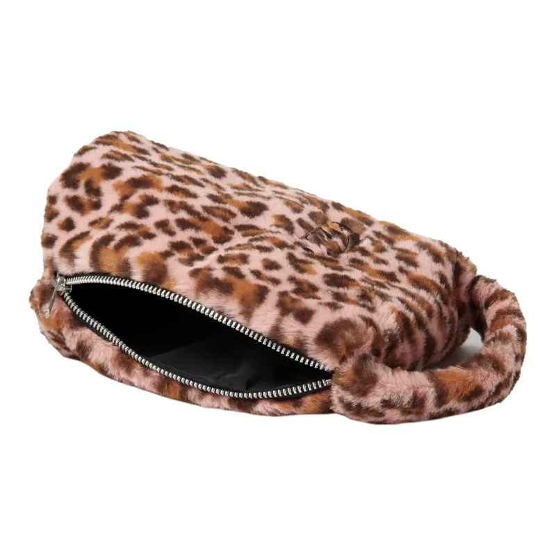 Emis Fur Bucket Bag Wrist Bag Handbag Mini Women's Pink Leopard Print-3