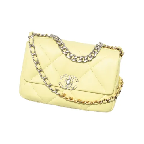 CHANEL 19Bag Bright Lambskin Lipstick Bag Handbag Shoulder Bag Crossbody Bag Women's Yellow