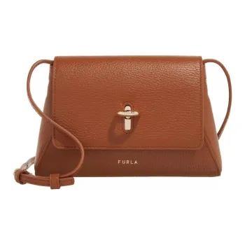Furla Soft Leather Shoulder Bag Crossbody Bag Small Size Women's Cognac