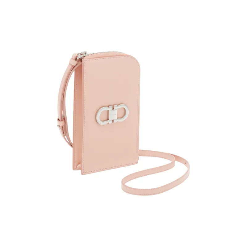 FERRAGAMO GANCINI Cow Leather Cell Phone Pouch, Shoulder Bag, Crossbody Bag, Wallet Women's Light Pink Red-1