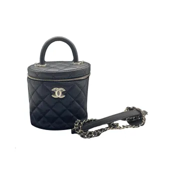 CHANEL Grained Calfskin Round Bucket Bag Makeup Bag Crossbody Bag Women's Black