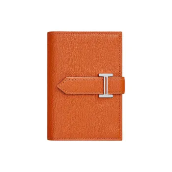 HERMES Bearn Mysore Goat Skin Wallet Mini Women's 93 Orange Hermes Orange Combo