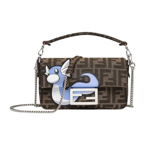 FENDI Pokémon X FRGMT Fujio Collaboration Baguette Polyester Crossbody Handbags Mini Unisex Brown