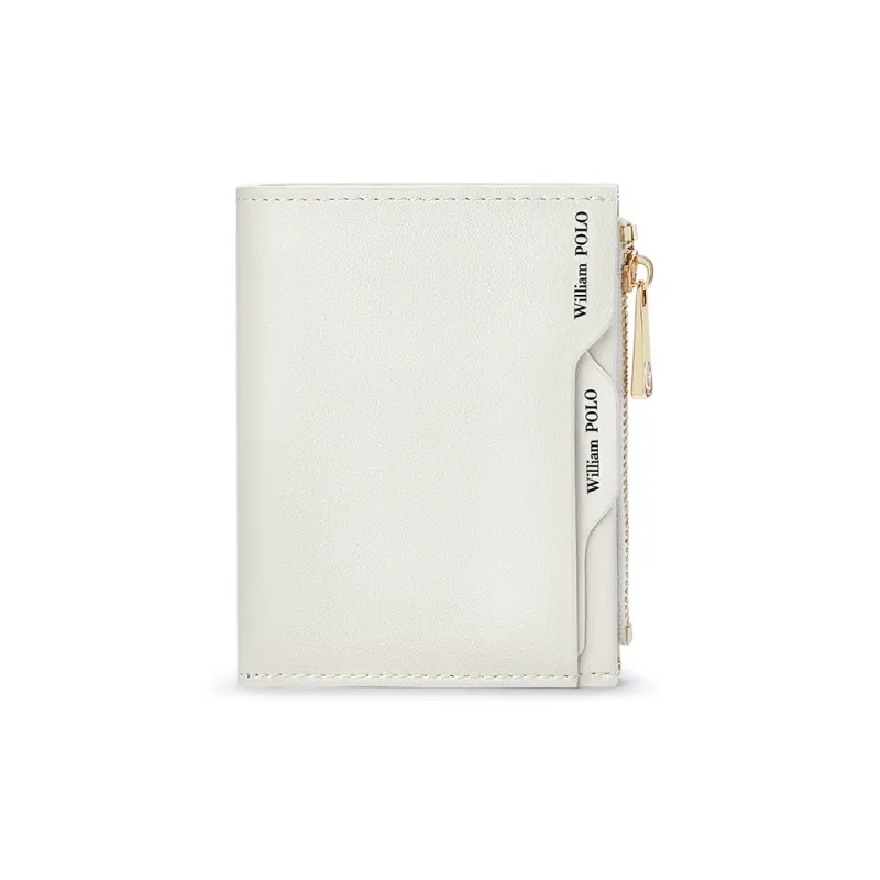 WilliamPOLO Cow Leather Zip Closure Coin Purse Regular Women's White/Black/Brown-2