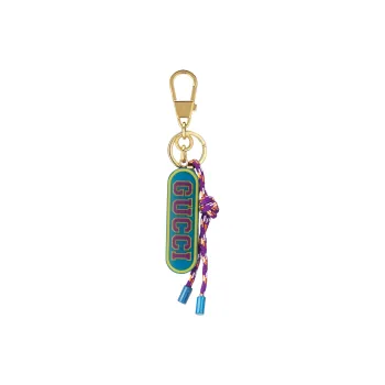 GUCCI Resin Glass Lobster Hook Clasp Keychain Bag Accessory Unisex Blue Green & Gold Tone Metal