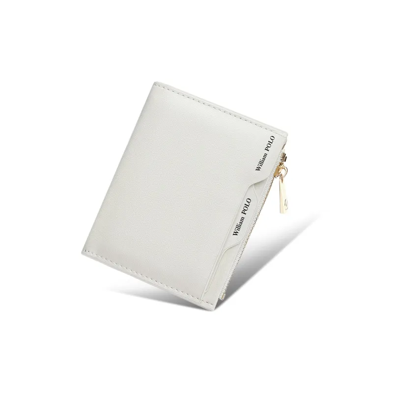 WilliamPOLO Cow Leather Zip Closure Coin Purse Regular Women's White/Black/Brown-3