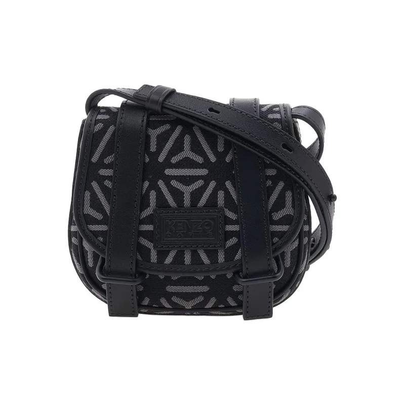 KENZO Polyester With Cow Leather Shoulder Bag Crossbody Bag Men's Black-0