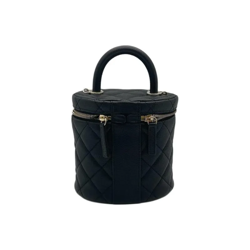 CHANEL Grain Calfskin Cylinder Bag, Makeup Bag, Crossbody Bag Women's Black-2