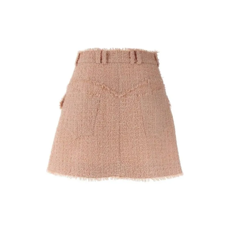 BALMAIN Frayed Hem Tweed Skirt-1