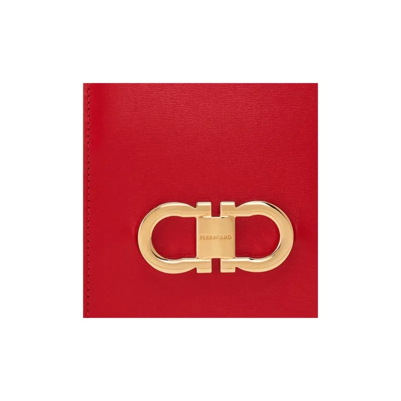 FERRAGAMO GANCINI Cow Leather Cell Phone Pouch Shoulder Bag Crossbody Bag Wallet Women's Red-1