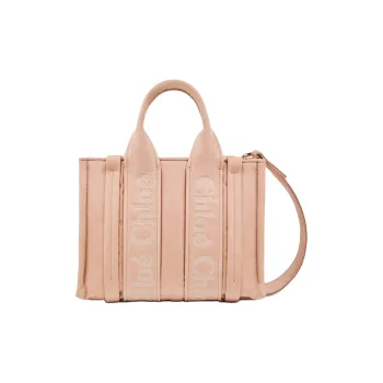Chloe Woody Nylon Blend Tote Bag Shopping Bag Shoulder Bag Crossbody Bag Handbag Small Size Women's Rose