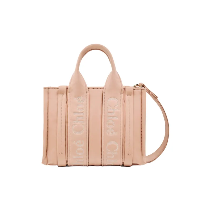 Chloe Woody Nylon Blend Tote Bag Shopping Bag Shoulder Bag Crossbody Bag Handbag Small Size Women's Rose-0