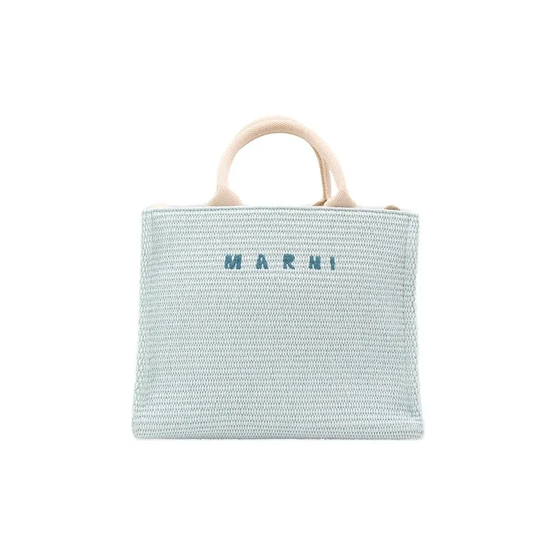 MARNI Cotton With Polyamide Nylon Tote Bag Shopping Bag Shoulder Bag Handbag Small Size Women's Light Blue-0