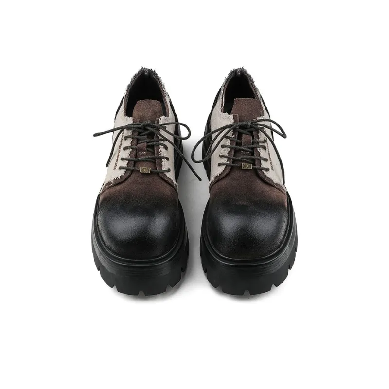 HANQIAORIJI Heavy Industry Series Casual Derby Shoes Men's Black Brown-4