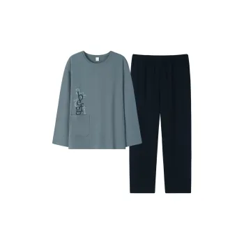 Sha Qian Pajama Set Spring And Autumn Season Men's Forest Green