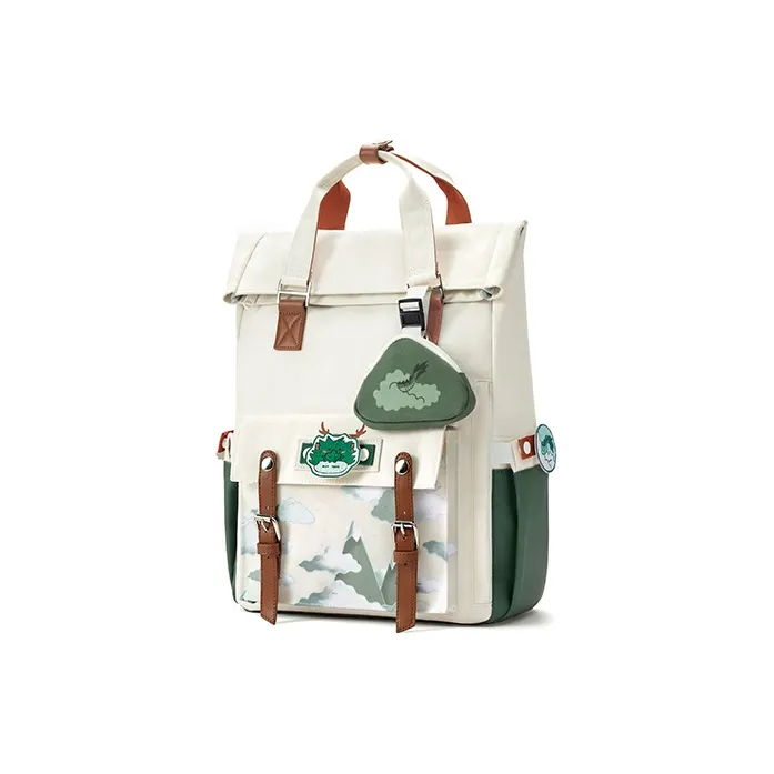 MR.ACE HOMME Polyester Large Capacity Computer Backpack Commute Travel Backpack Regular Unisex Auspicious Clouds Green-2