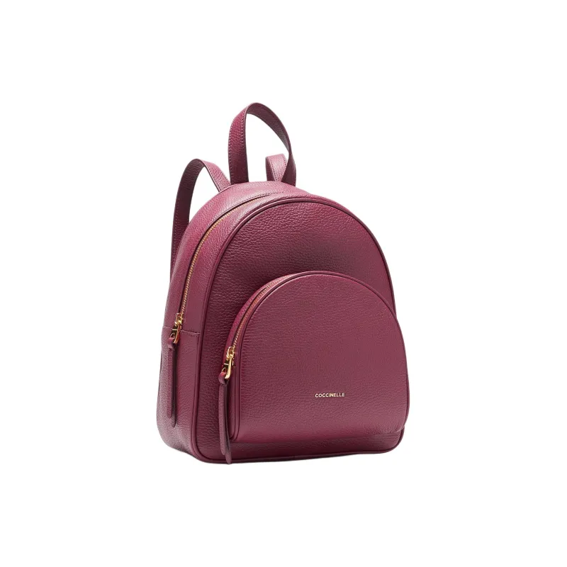 COCCINELLE Grained Leather Backpack Medium Size Women's Garnet Red-1