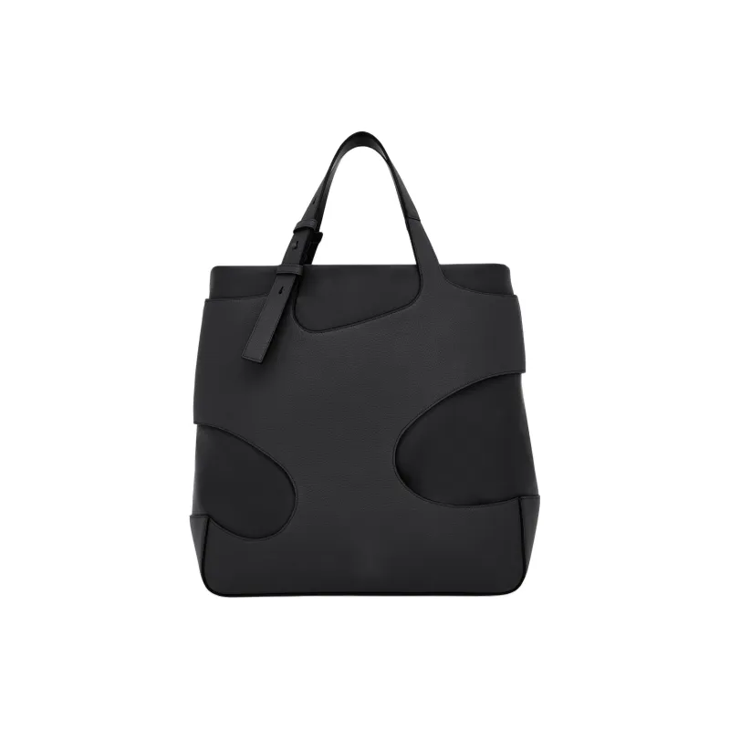 FERRAGAMO Cow Leather Patchwork With Fabric Tote Bag Shopping Bag Handbag Men's Black-2