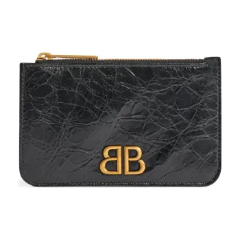 Balenciaga Loose Fine Grained Sheepskin Coin Purses Card Holders Women's Black