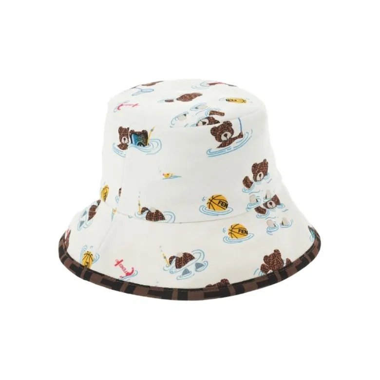 FENDI Teddy Bear Printed Reversible Bucket Hat-2