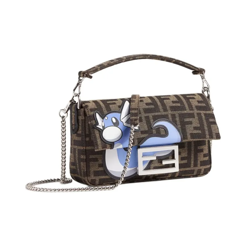 FENDI Pokémon X FRGMT Fujio Collaboration Baguette Polyester Crossbody Handbags Mini Unisex Brown-1